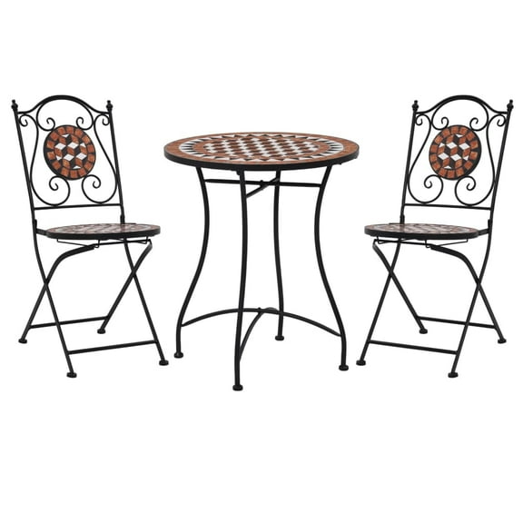 vidaXL Patio Bistro Set 3 Piece Patio Round Table Set Ceramic Tile Terracotta