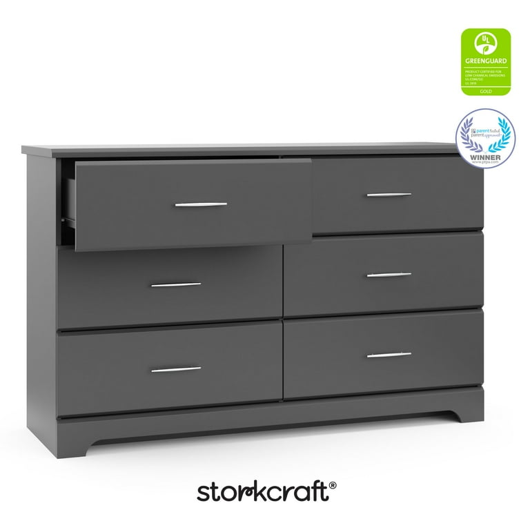 Storkcraft Brookside 6 Drawer Nursery Double Dresser, Gray