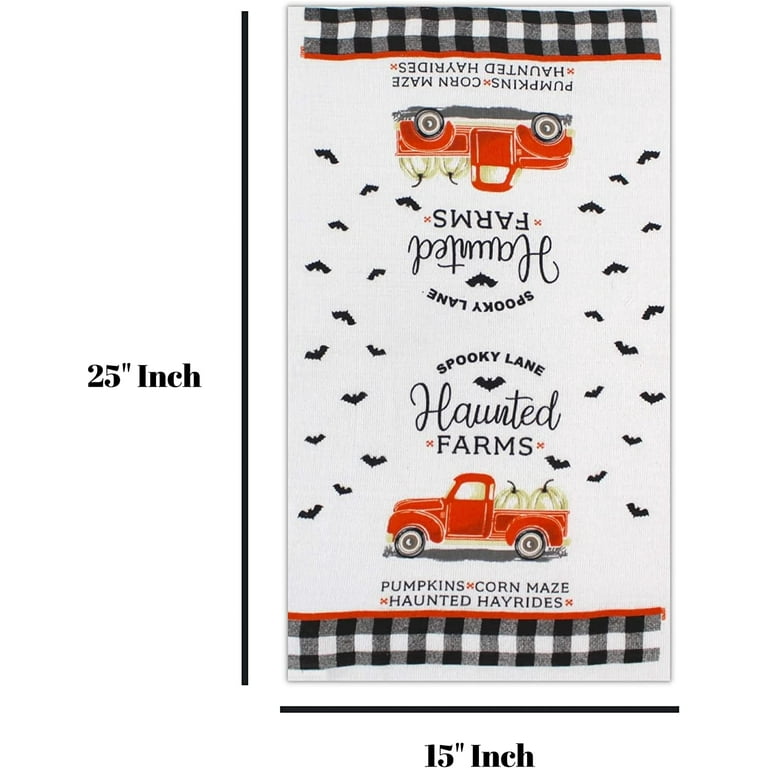 Serafina Home Halloween Kitchen Dish Towel Set: Fun Saying, Spooky Pumpkin  Patch and Party Banner: Orange Black on Taupe Background 