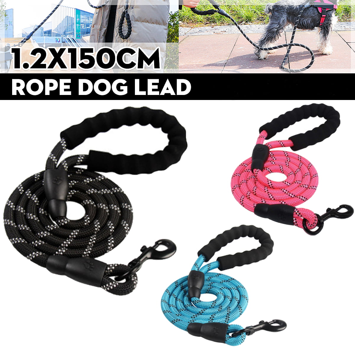 Nylon Rope Pet Dog Slip Training P-Leash Walking Leading Collar 5ft Long 