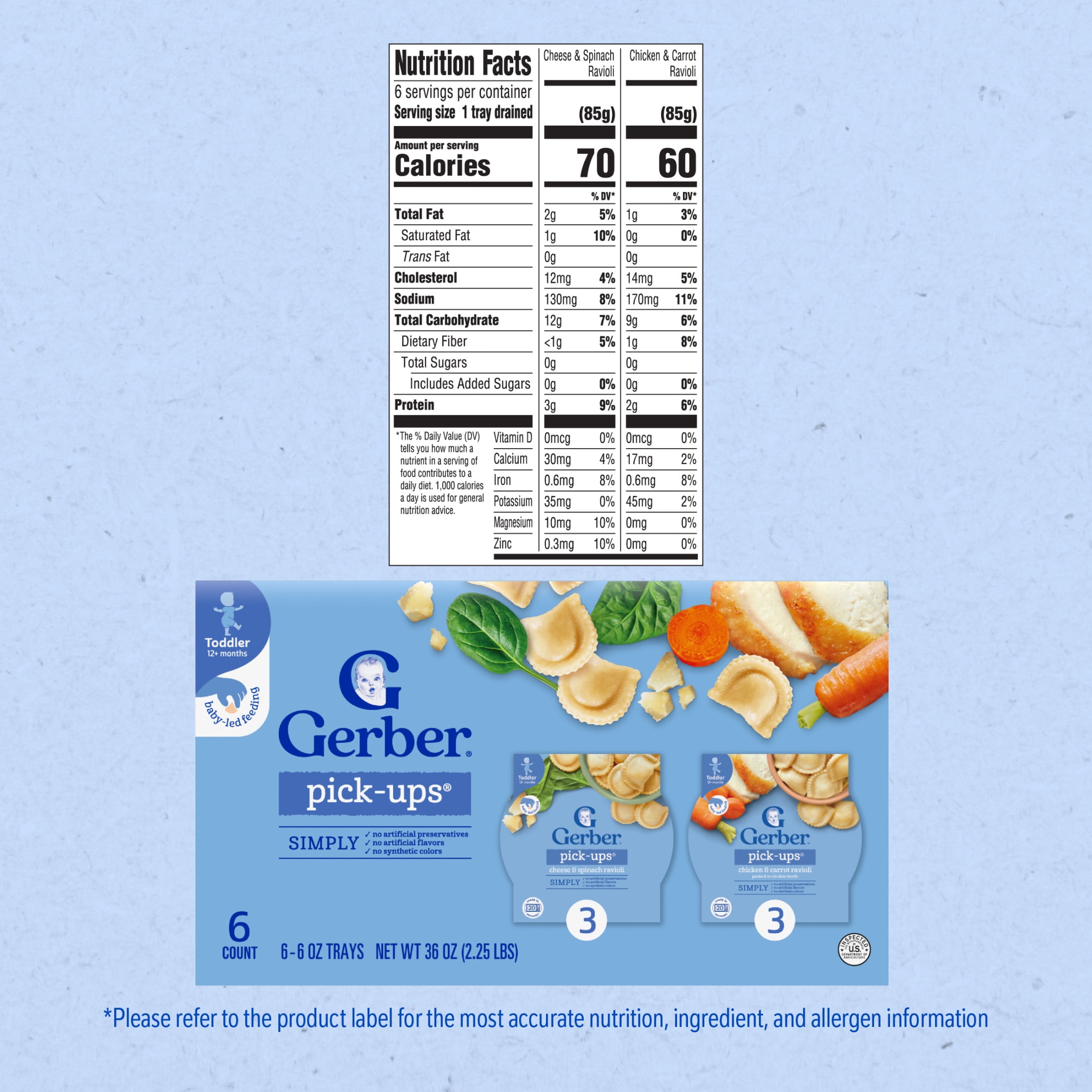 (2 pack) Gerber Toddler Food, Ravioli Multipack, Gerber Pick-Ups, Baby Led Feeding, Variety 6PK 2.25 lb.