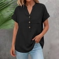 thumbnail image 3 of Yievot Linen Shirts for Women V Neck Button Short Sleeve Office Work Tops Casual Vacation Tees Shirt Blouse, 3 of 7