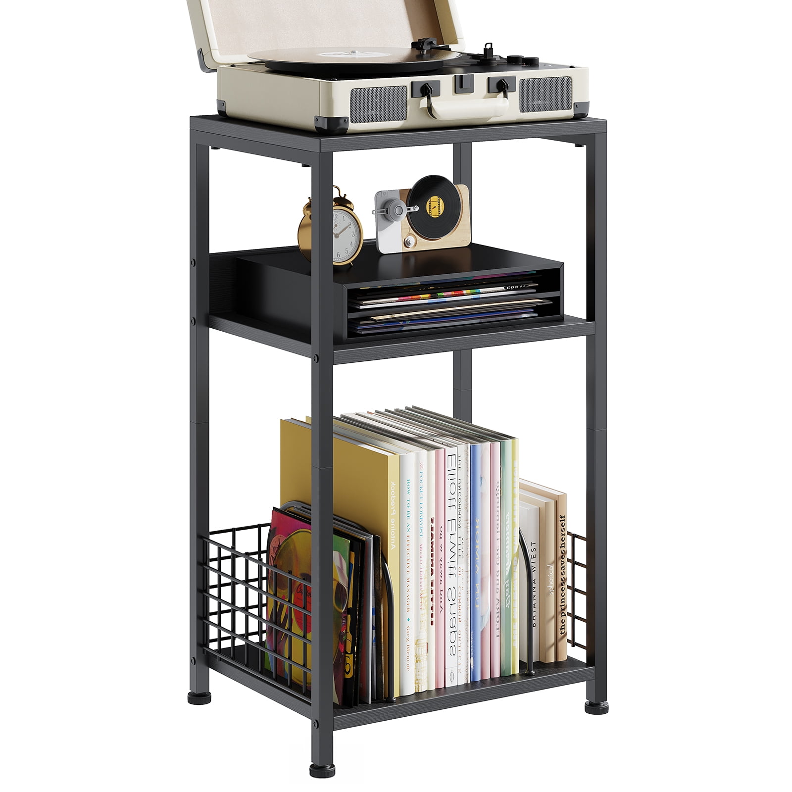 CONCETTA Record Player Stand, 3 Tier Turntable Table with Vinyl Storage for up to 100 Albums, End Side Table for Living Room Bedroom
