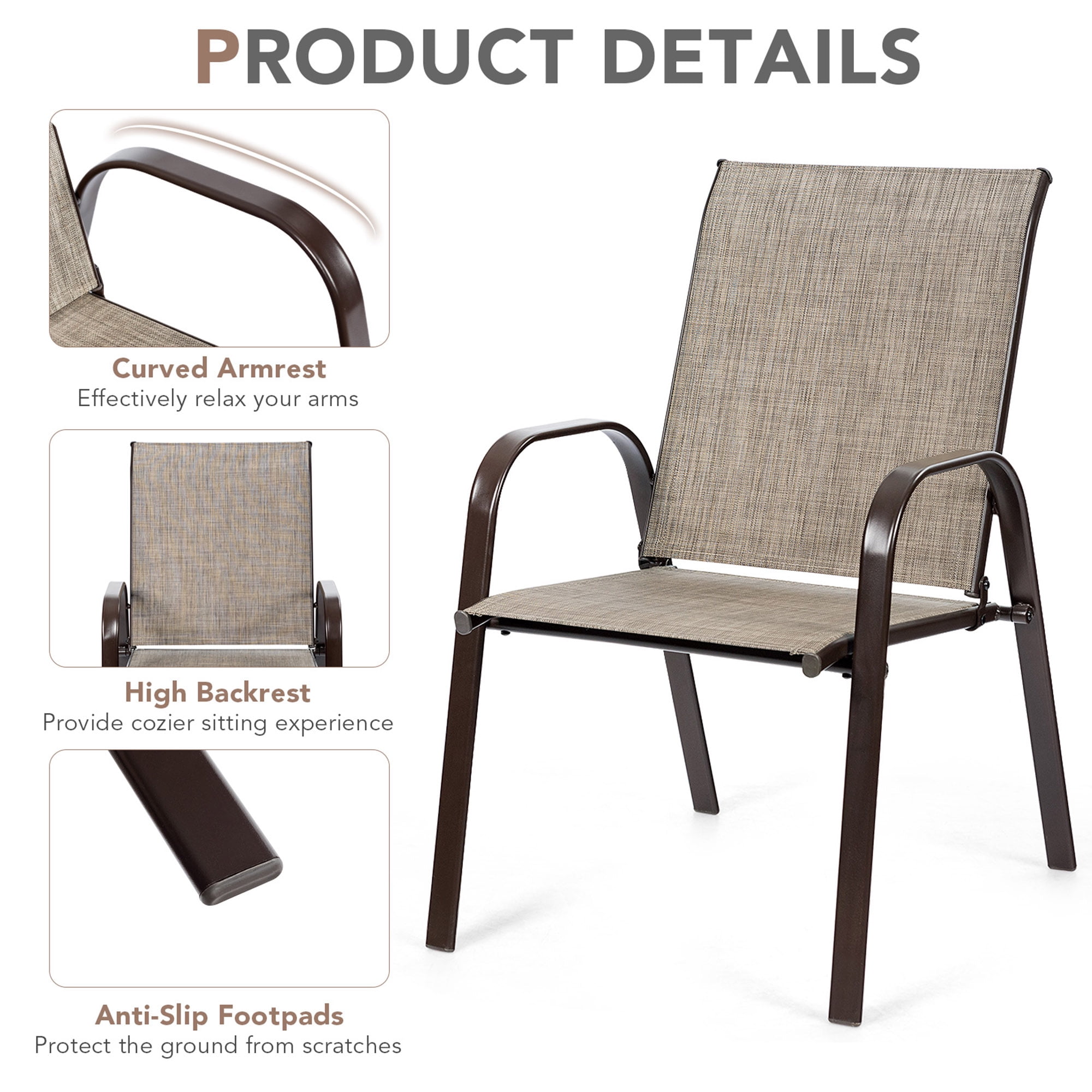 Gymax Set of 2 Patio Chairs Dining Chairs w/ Steel Frame Yard Outdoor Grey