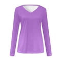 thumbnail image 5 of TKLPEHG Womens Blouse V-Neck Basic Tops Fashion Casual Lightweight Fall Tops Solid Color Long Sleeve T Shirt Comfy Loose Pullover (Purple,M), 5 of 5