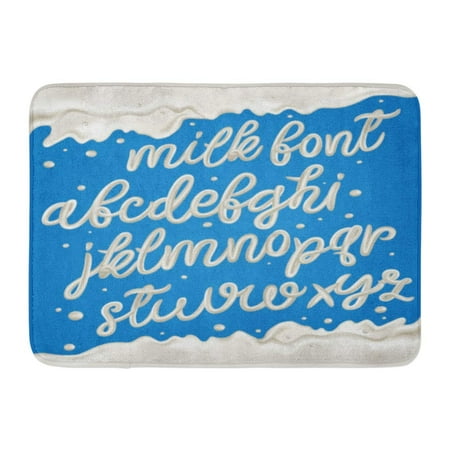 - GODPOK Milk Yogurt Cream Alphabet with Border Splashes and Drops White Letters on Blue Hand Lettering Dairy 3D Rug Doormat Bath Mat 23.6x15.7 inch