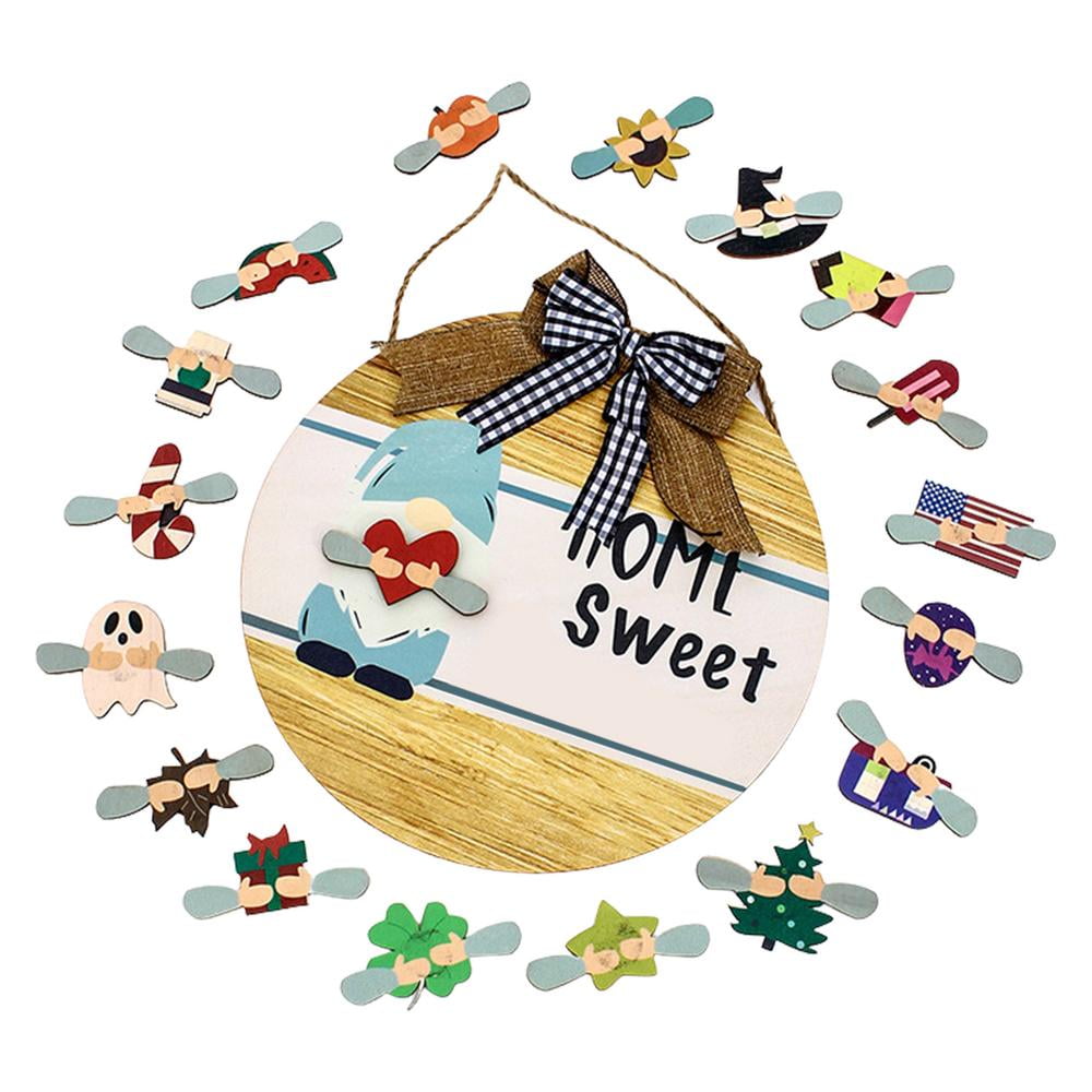 IMSHIE Gnome Door HangerWooden Seasonal Sign Switchable Rustic Farmhouse Holiday