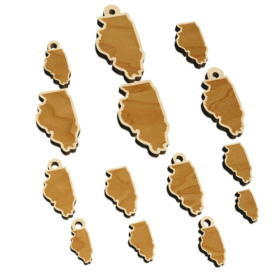 Illinois State Silhouette Wood Mini Charms Shapes DIY Craft Jewelry - No Hole - Various Sizes (16pcs)
