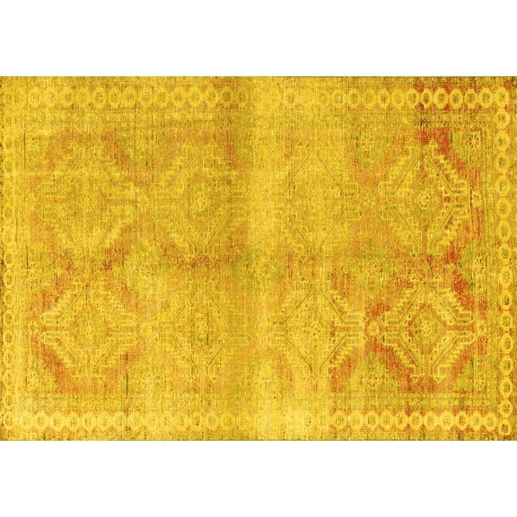 Ahgly Company Machine Washable Indoor Rectangle Persian Yellow Traditional Area Rugs, 5' x 7'
