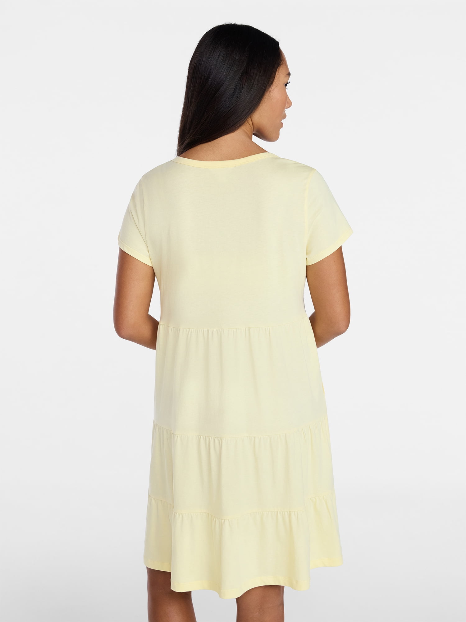 Time and Tru Women's Tiered Cotton Mini Dress with Short Sleeves, Sizes XS-XXXL
