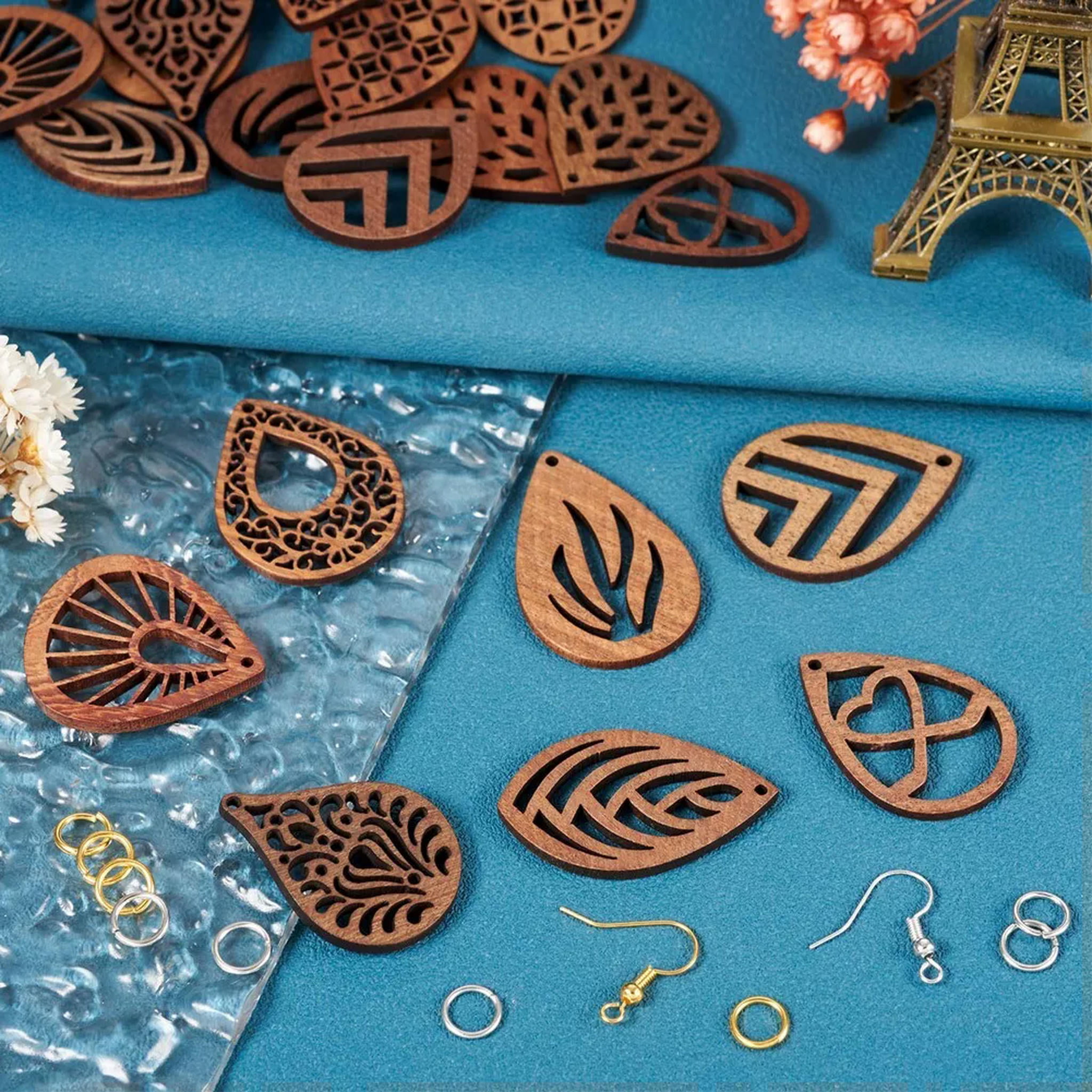 U8MO 10 Pairs Walnut Wood Laser Cut Pendants Teardrop DIY Jewelry Earring Making Kit