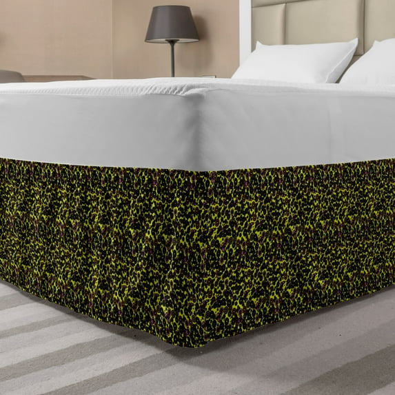 Floral Bed Skirt, Rhythmic Flowers Colorful Arrangement in 90's Style Design Pattern, Elastic Bedskirt Dust Ruffle Wrap Around for Bedding Decor, 4 Sizes, Yellow Green Multicolor, by Ambesonne