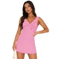 thumbnail image 2 of LYMAYTER Robe à Bretelles Col en V Confort Slim Minijupe pour Femmes Couleur Unie Volant Robe Décontractée, 2 of 6