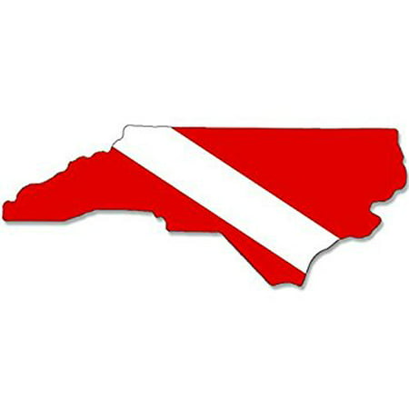 North Carolina Shaped Scuba Dive Flag Sticker Decal (diving sc decal) Size: 2 x 5