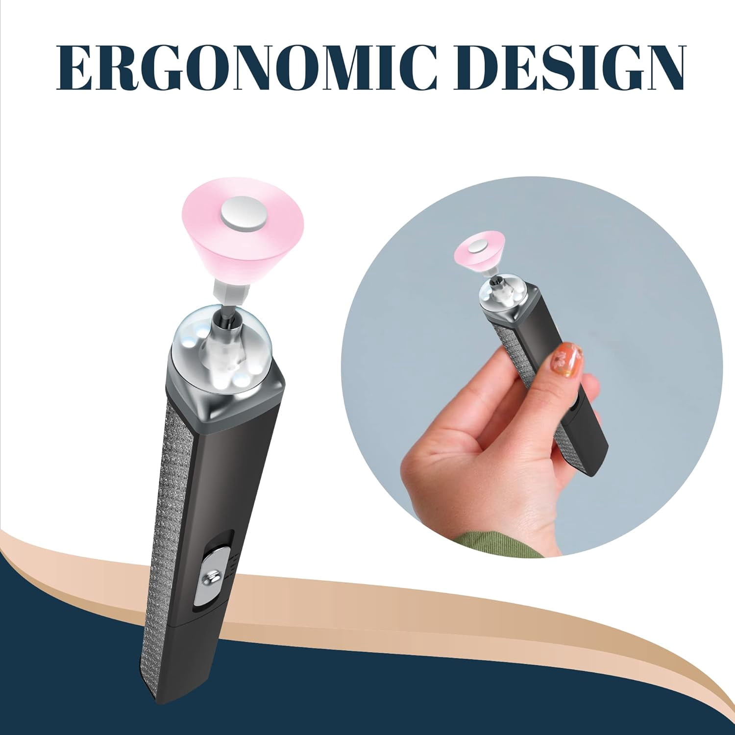 Perry Ellis Cordless Electric Nail File w/ LED Light | USB Rechargeable Handle w/ 5 Interchangeable Heads