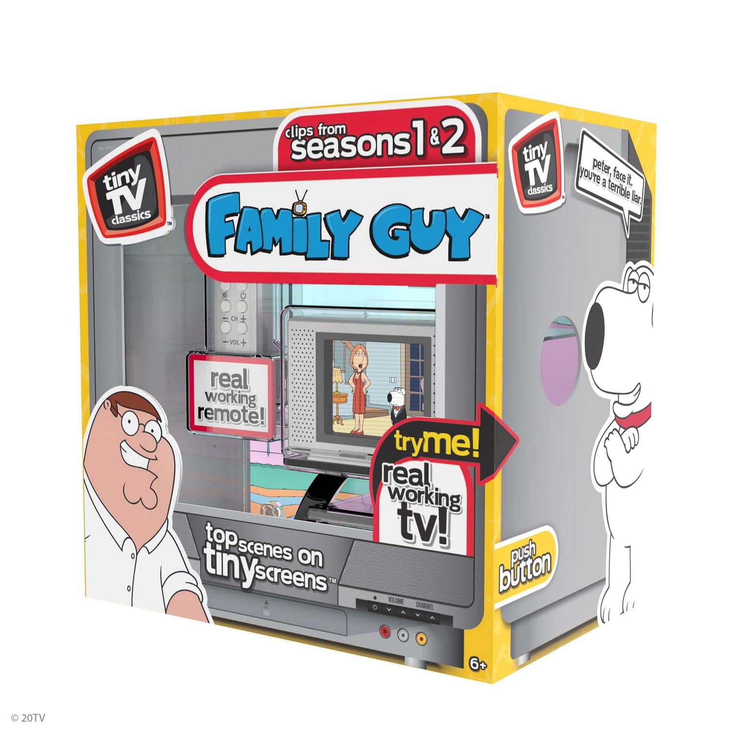 Tiny TV Classics - Family Guy Edition- Newest Collectible from Basic Fun - Watch top Family Guy scenes on a real-working Tiny TV (with working remote)!