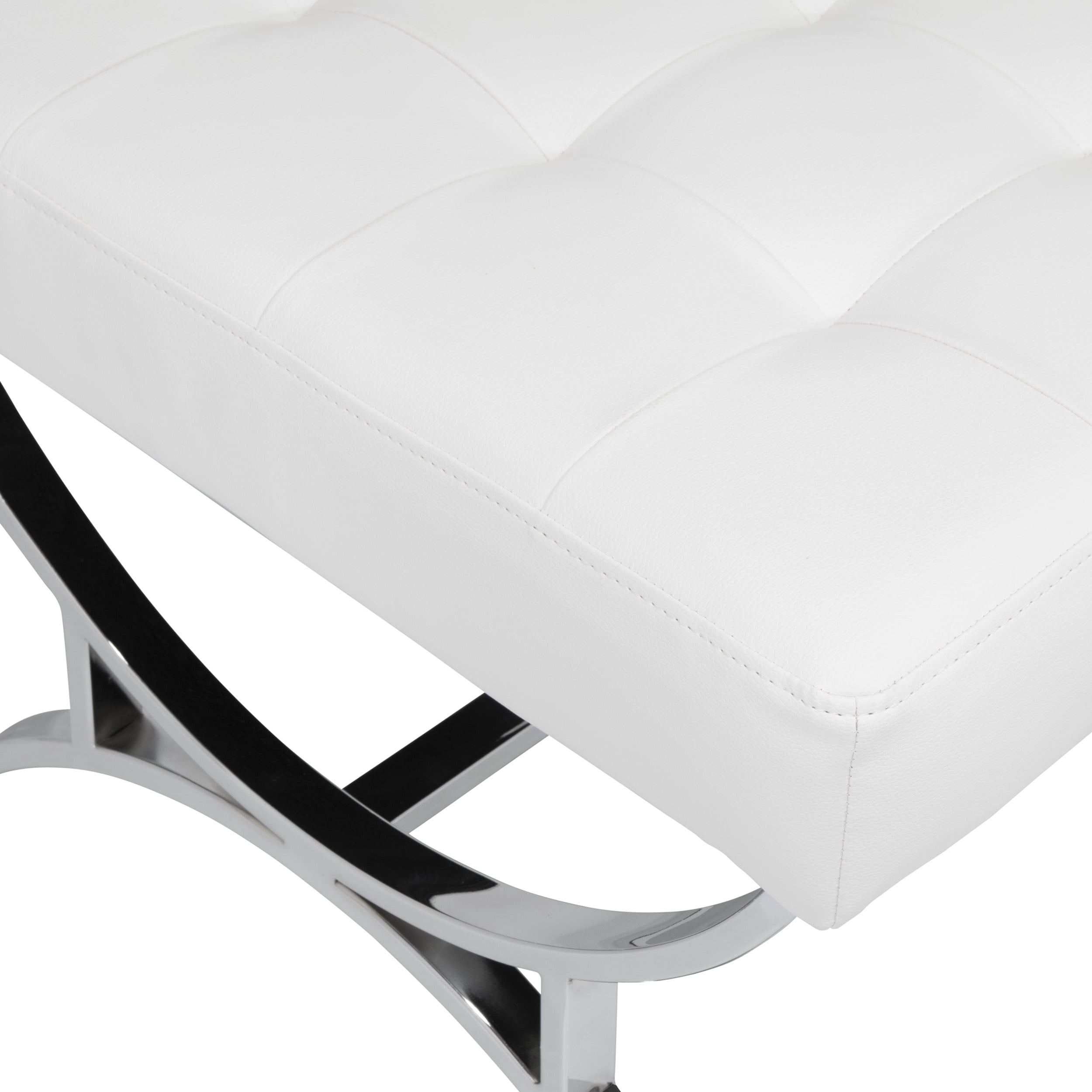 Studio Designs Home Newel Modern Square Ottoman Blended Leather and Chrome Metal Frame in Chrome and White