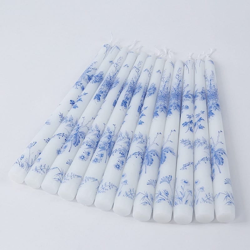 BalsaCircle 12 pcs Blue 10" tall French Toile Wax Taper White and Blue Unscented Candles Wedding Birthday Events Reception Catering Party Home Decorations Supplies