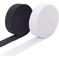 1-Inch 11 Yard White Black Foldover Elastic Stretch FOE Elastic Ribbon for Hairbands Hair Ties and Bows for making