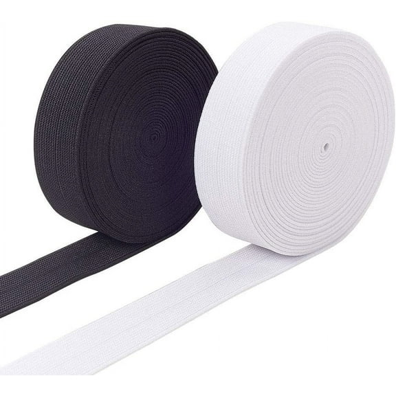 1-Inch 11 Yard White Black Foldover Elastic Stretch FOE Elastic Ribbon for Hairbands Hair Ties and Bows for making