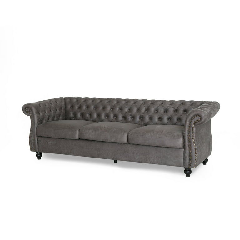 Vita Chesterfield Tufted Microfiber Sofa with Scroll Arms