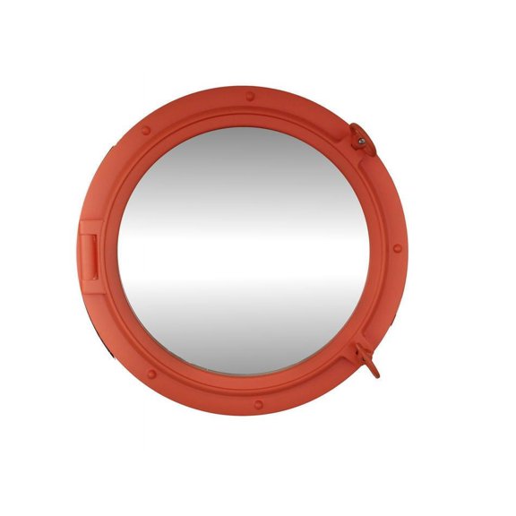 Orange Porthole Mirror 24" - Port Hole Decoration - Beach Theme - Nautical Decor