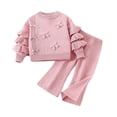 thumbnail image 4 of BLVB Toddler Baby Girls 2 Pieces Outfits Lounge Set Knit Ruffle Long Sleeve Sweaters Long Pants Kids Cozy Sweater Sets 1-8 Years(Pink,7-8 Years), 4 of 5