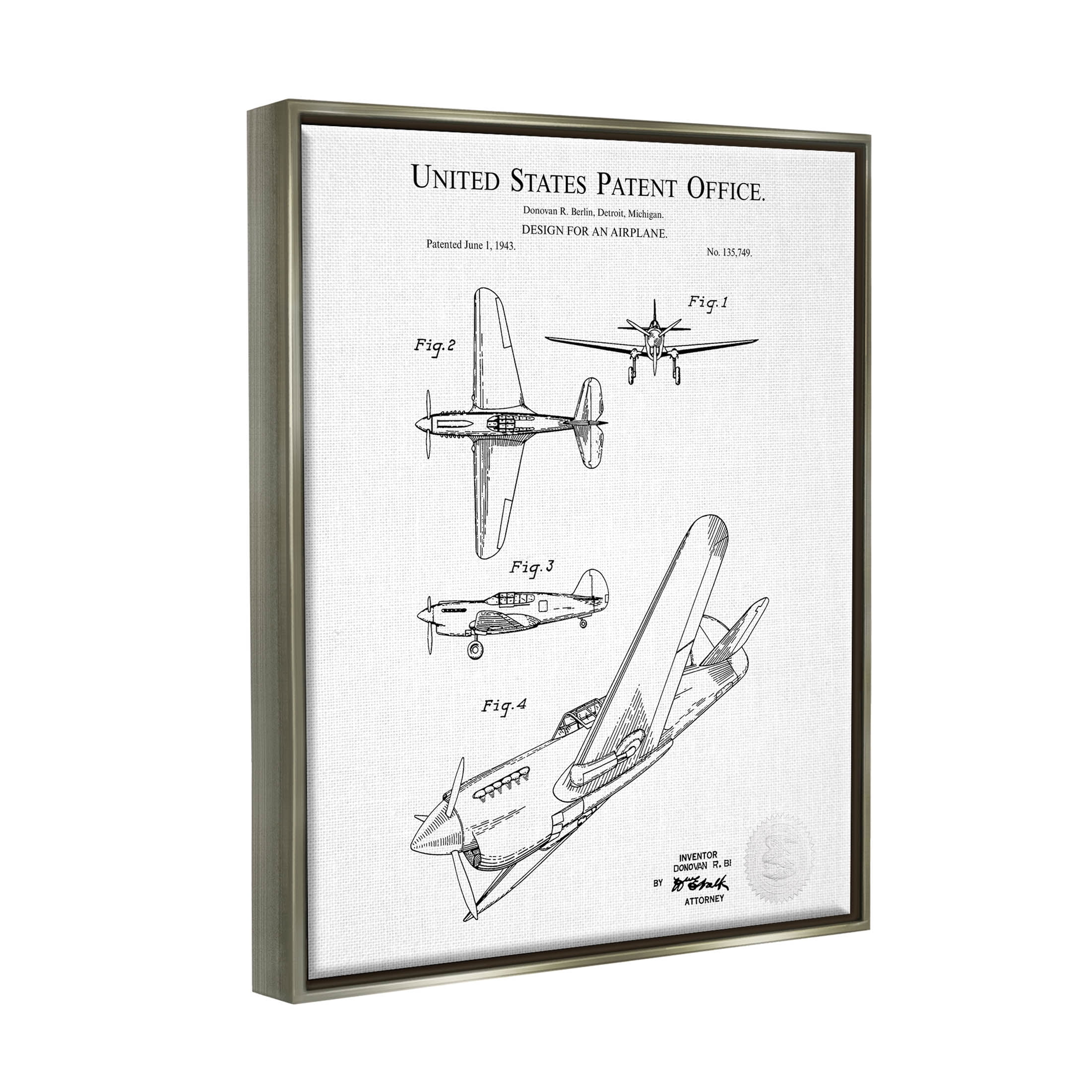 Stupell Industries Detailed Airplane Diagram Graphic Art Luster Gray Floating Framed Canvas Print Wall Art, Design by Karl Hronek
