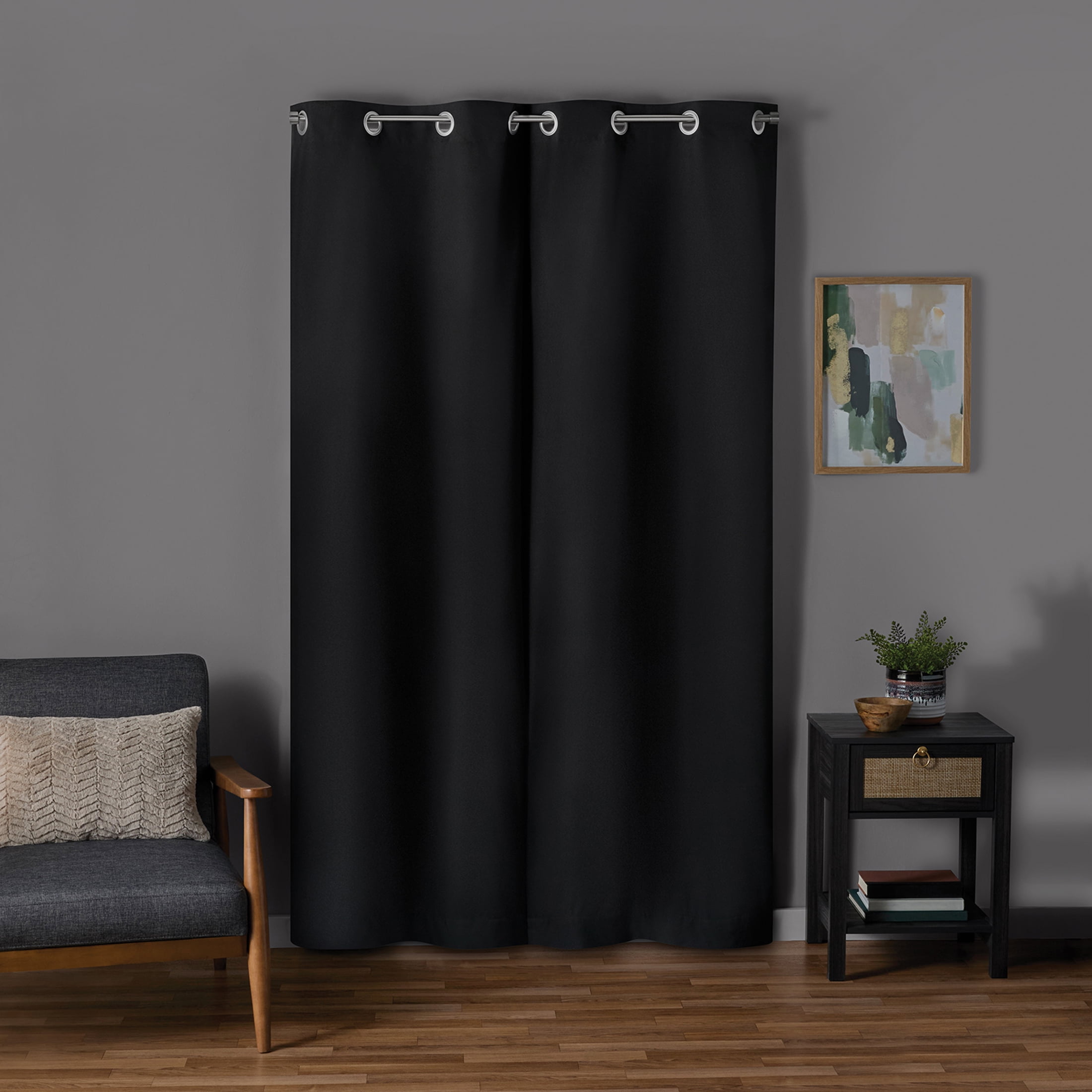 Mainstays Black Solid Blackout Grommet Curtain Panel Pair, Set of 2, 30" W x 84" L