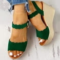 thumbnail image 5 of UTTOASFAY Women Open Toe Solid Slope Heel High Heels Buckle Shoes Sandals Green 4(35), 5 of 8