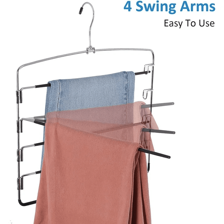 Pants Hangers, Space Saving Pants Hangers,Swing Arm Trousers Hanger, 5 Layers Hanger with Non-Slip, Multiple Pants Hanger Closet Organizer for Trousers Scarves Ties(1Pc,Black)