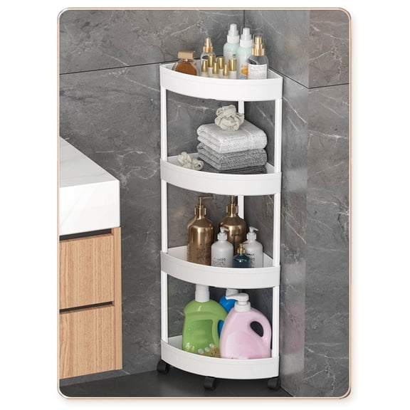 CasaChic Bathroom Corner Shelf, 4-Tier Rolling Storage Organizer with Drainage Holes & Guardrail