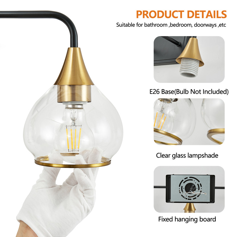 48" Modern Black and Gold 6-Light Bathroom Vanity Light Fixture, Clear Glass Shades Wall Sconce for Mirror, Living Room, or Vanity (Bulbs Not Included)