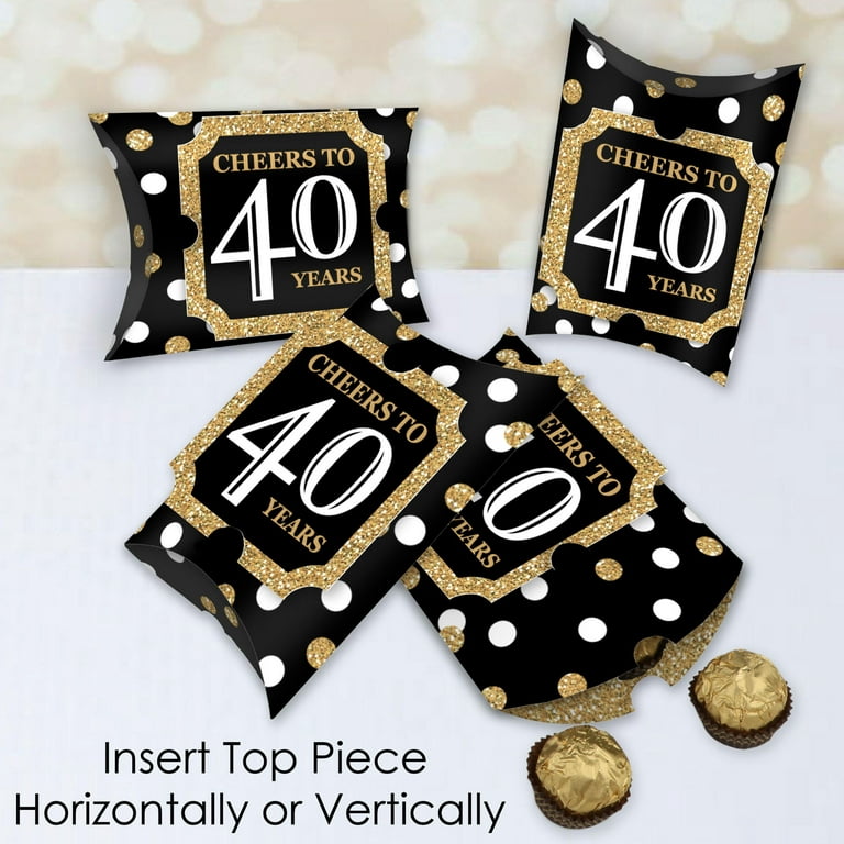 Big Dot of Happiness Adult 40th Birthday - Gold - Birthday Gift Favor Bags - Party Goodie Boxes - Set of 12