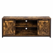 Ktaxon Farmhouse TV Stand for 65 TVs, Rustic Natural Brown Entertainment Center, Barn Doors TV Cabinet with Storage Cubes Furniture