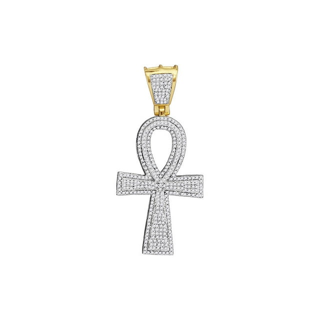 Pendentif Croix Ankh Diamant Rond en Or Jaune 10kt pour Hommes 1-1/2 Cttw