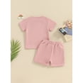 thumbnail image 4 of Bslissey Toddler Baby Girls Summer Clothes Short Sleeve Letter Print T-shirt with Elastic Waist Solid Color 2Pcs Outfits Infant Casual Short Pants Sets 6M 12M 18M 24M 3T, 4 of 9