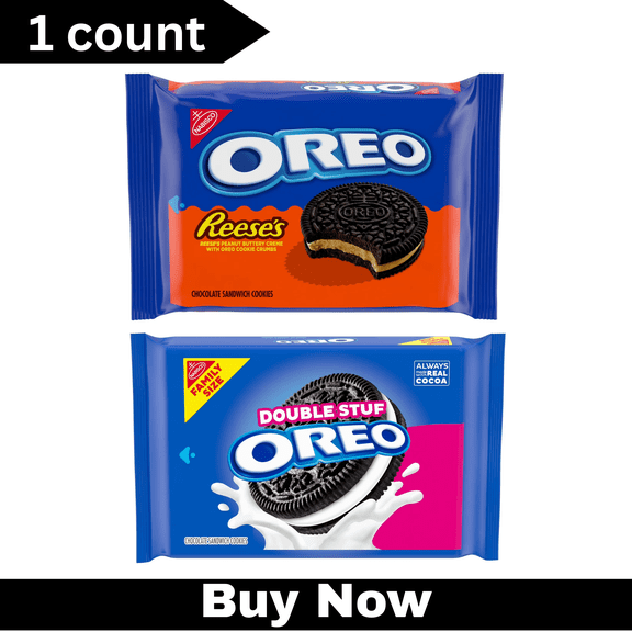 OREO Double Stuf Chocolate Sandwich Cookies, 18.71 oz   OREO REESE'S Peanut Buttery Creme Chocolate Sandwich Cookies, 12.35 oz – 2-Pack Bundle