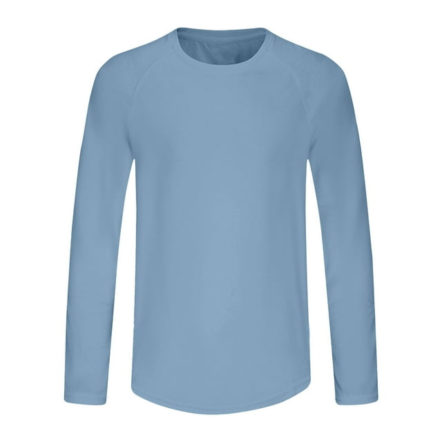 Chemises à Manches Longues pour Hommes, Chemises Athlétiques de Protection Solaire pour Randonnée Course Léger Entraînement Couleur Unie Tee Bleu Clair TTG