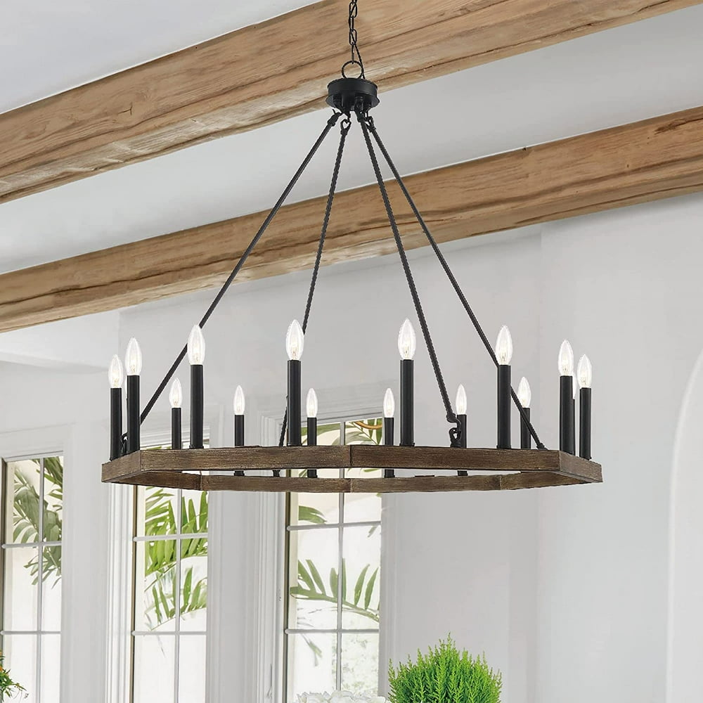 Vanity Art Farmhouse Vintage 16 Lights Wagon Wheel Chandelier Lights Ceiling Light Fixture for