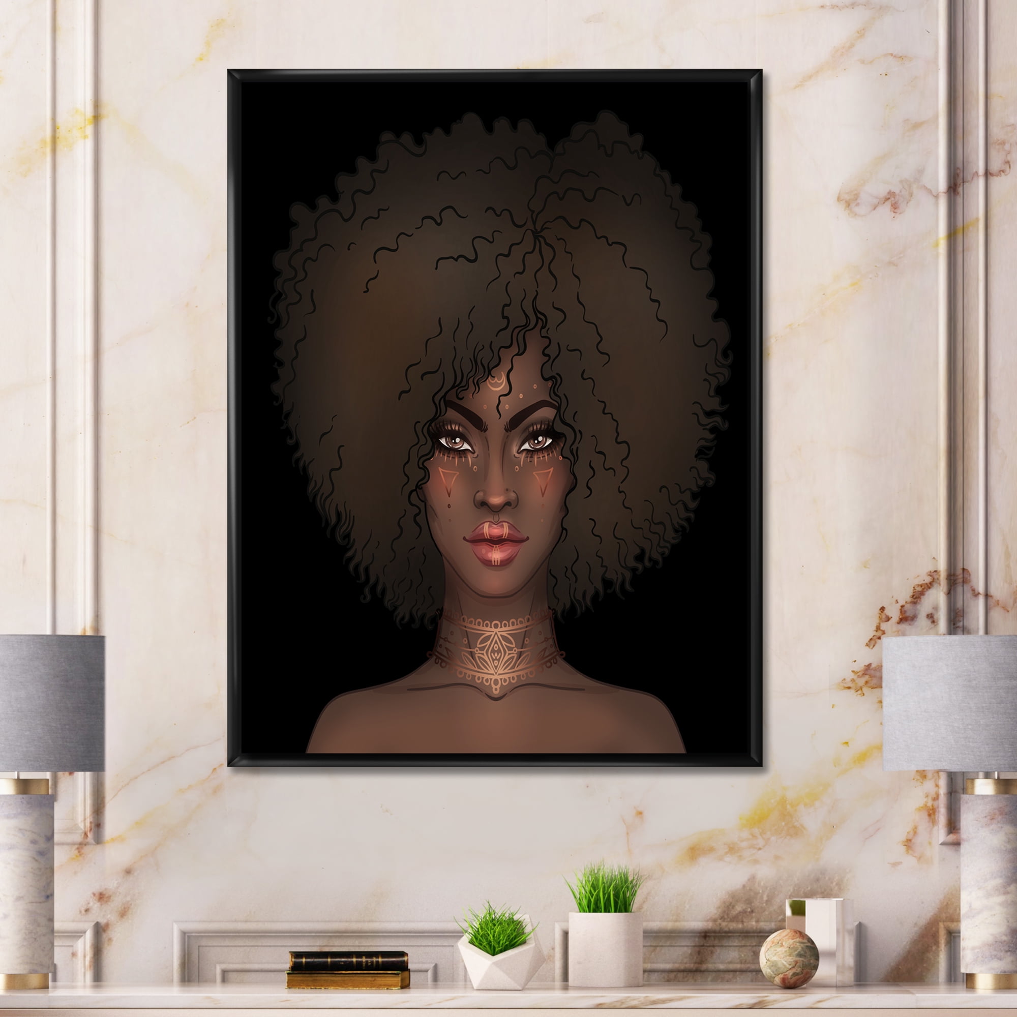 Designart 'Portrait of Afro American Woman III' Modern Framed Canvas Wall Art Print