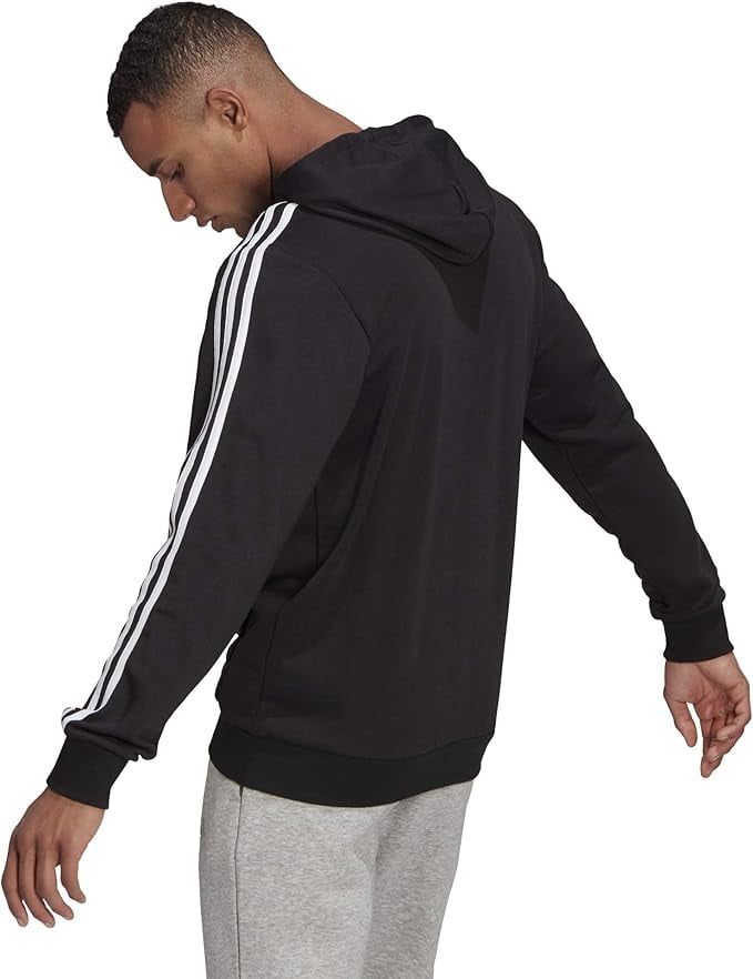 adidas Men's Essentials 3-Stripes French Terry Hoodie, Black/White, Large