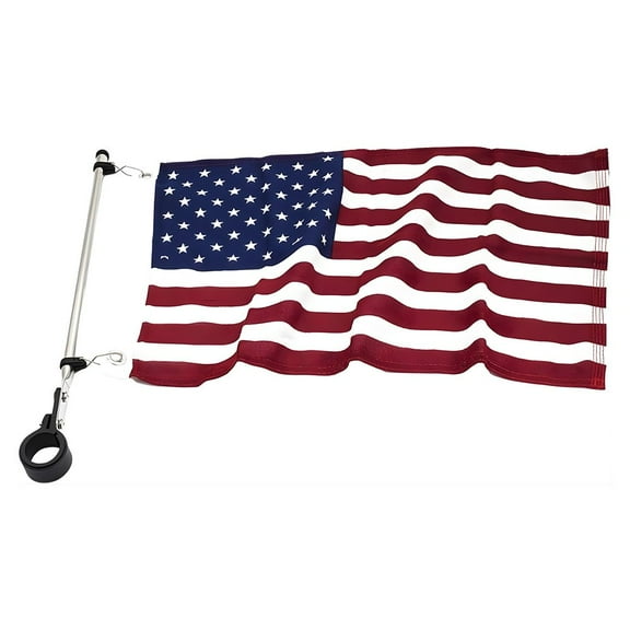 MARINE CITY 304 Grade Stainless Steel Bright Polished Sturdy Rail Mount Flag Staff Pole with Adjustable Rail Clamp for 1-1/4 Inches or 1-1/2 Inches Diameter Rails and 12 x 18 Inches US Flag