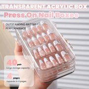 Three-Layer Folding Clear Press on Nails Storage Box with 30 Pcs Adhesive Double Sided Tape Large Transparent Acrylic Nail Display Box Artificial False Nail Box Organizer Fake Nail Case Boxes