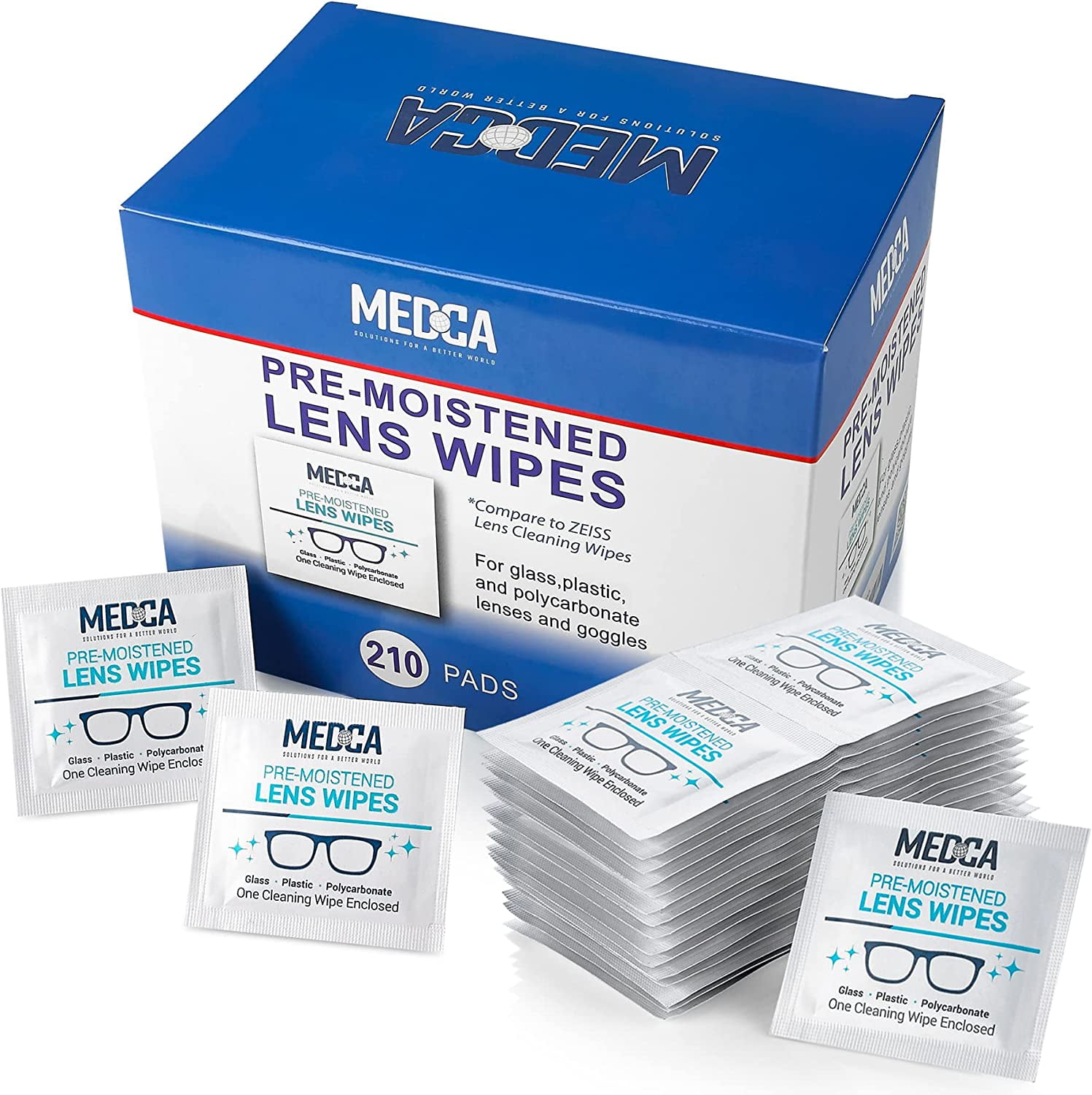 MEDca Lens Wrapped Eyeglass Cleaner Wipe Pads for Phones Tablet Screens