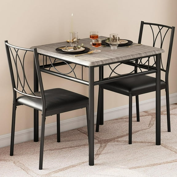 Dining Table Set for 2, Square Compact Dining Table and Chairs Set, Small Kitchen Table Set with 2 Upholstered Chairs for Apartment