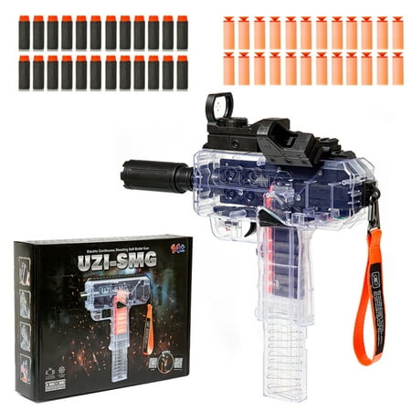 Clearance Toy Gun for Nerf Guns Darts, Automatic Burst Tachine Gun Rapid Firing Automatic Toy Guns,24 Bullets Full Auto Toy Gun with Removable Magazine,Great as a Gift for Kids (Transparent Uzi)
