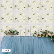 Miumaeov Artificial Roses Flower Panels Silk Fabric Floral Wall Backdrop Mats for Wedding Engagement Party Event Decor 15x15 White 12PCS