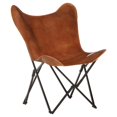 thumbnail image 1 of vidaXL Foldable Butterfly Chair Brown Real Leather, 1 of 5