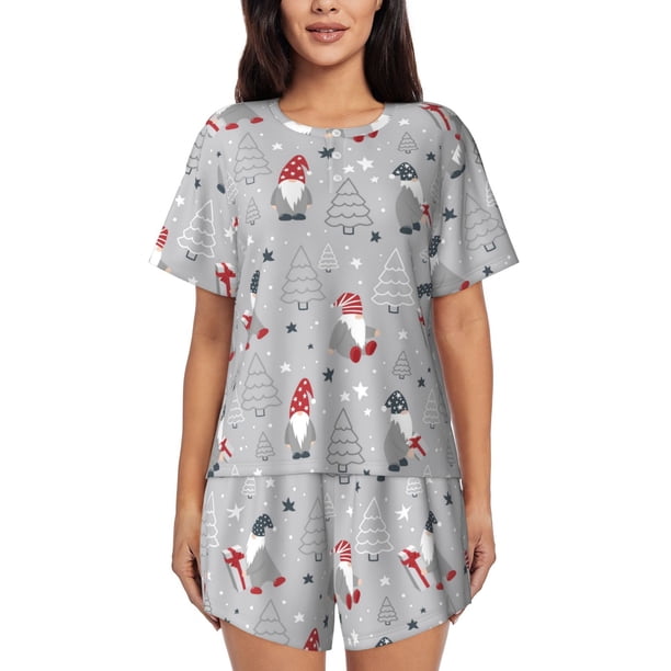 Fotbe Santa with Gifts Conjunto de Pijama Estampado para Mujer, 2 Piezas, Ropa de Dormir con Camiseta de Manga Corta y Shorts Suaves-Small